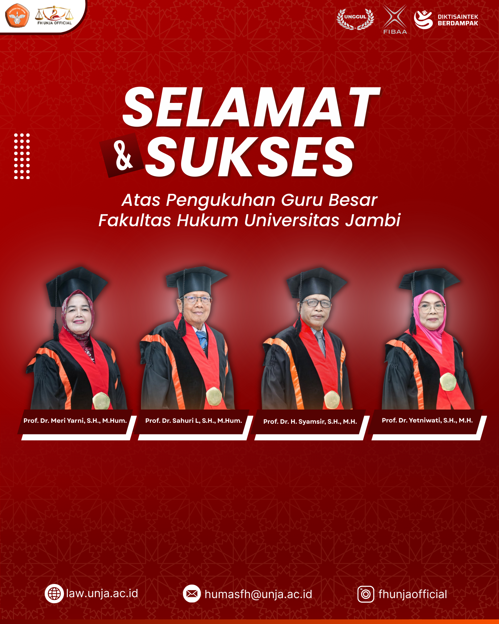 Empat Dosen Fakultas Hukum UNJA Dikukuhkan sebagai Guru Besar